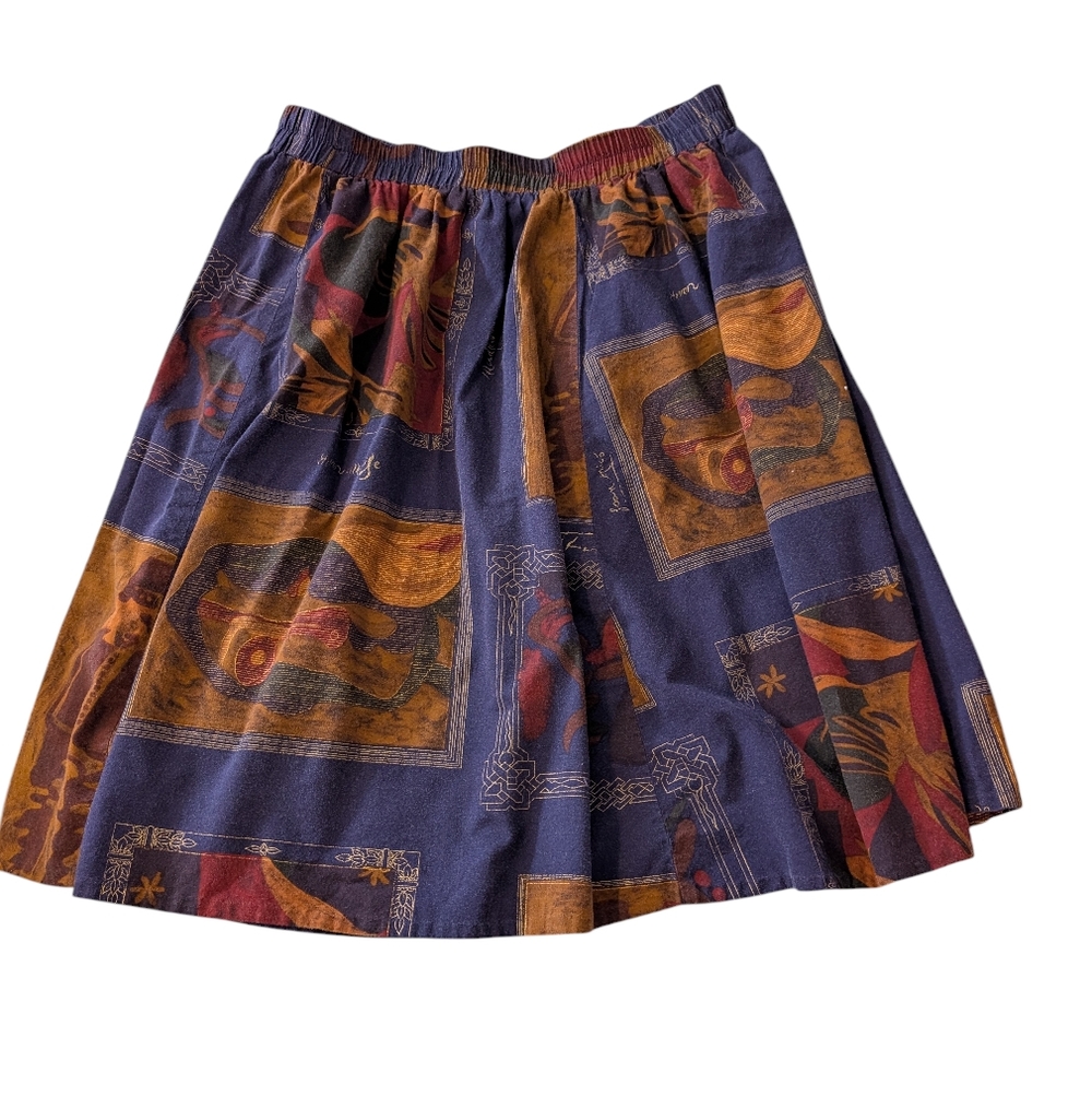 Vintage boho Cotton Rayon Patterned Women's Skirt Elastic Waist